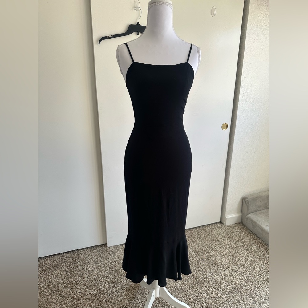 Reformation Black Spaghetti-Strap Flared-Hem Midi  Dress